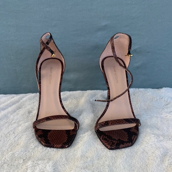 EUC Stuart Weitzman Brown Stiletto Heels with Snakeskin Detail Size 8 Leather - Picture 1 of 8